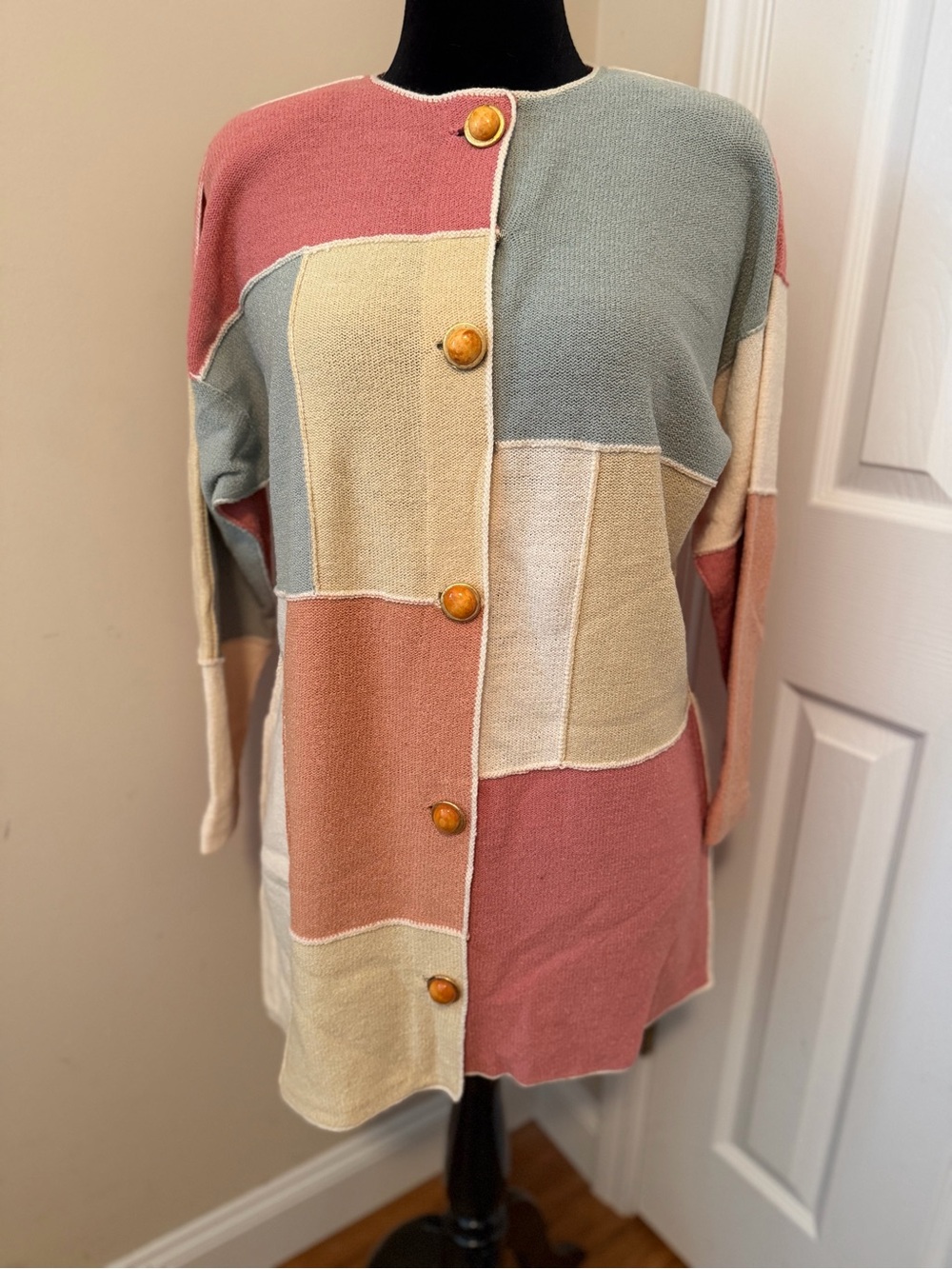 Steve Fabrikant Vintage Wool Color Block Long Button Down Sweater Size M - Picture 2 of 16